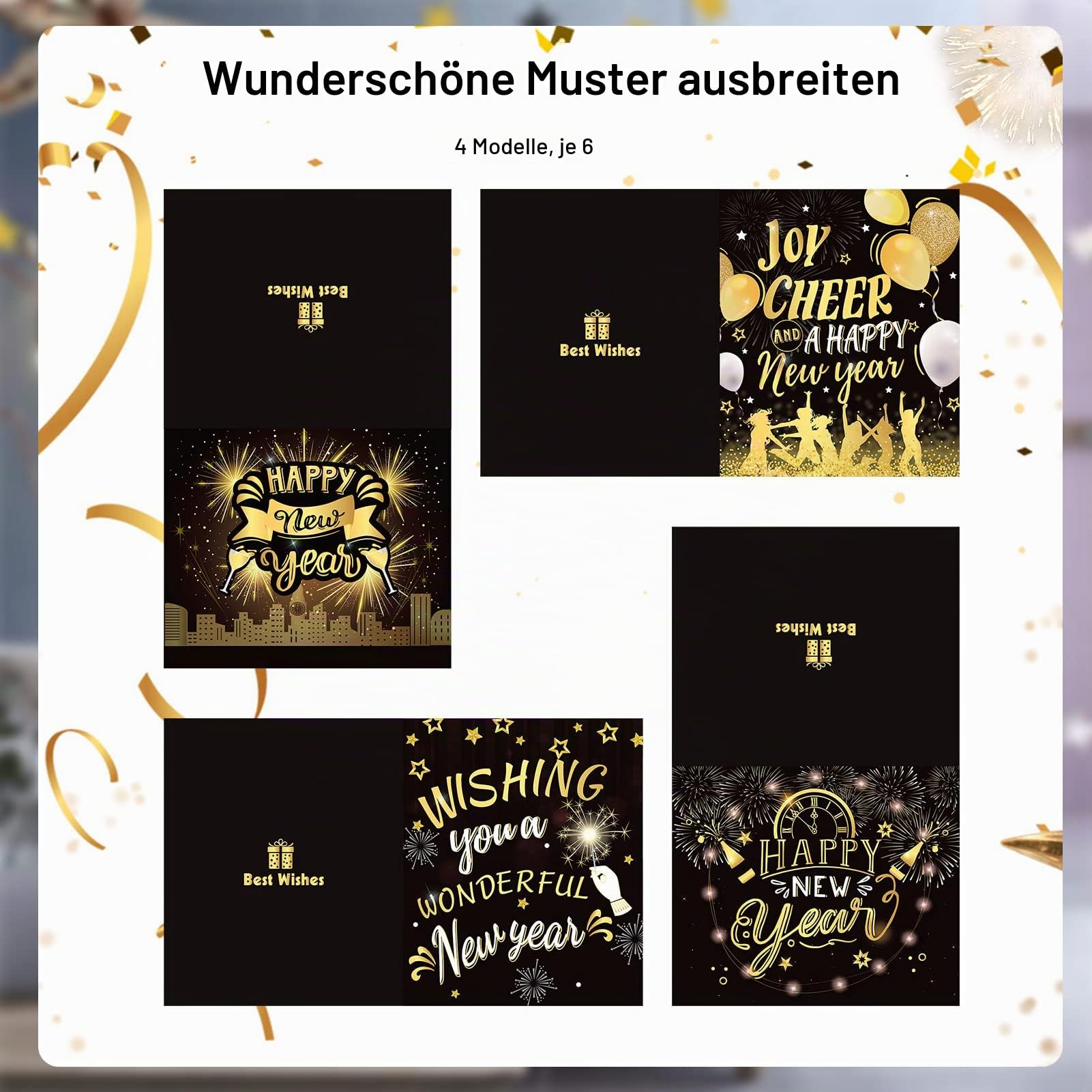 howaf-neujahrskarten-2027-gru-karten-schwarz-gold-24er-set image 3