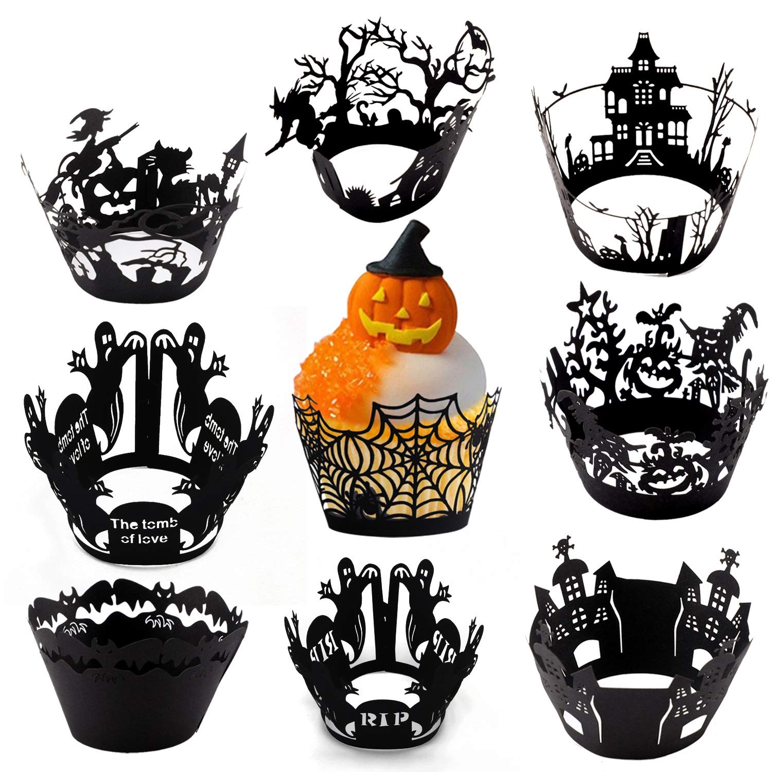 howaf-halloween-cupcake-wrappers-36-st-ck-9-motive-schwarz image 1