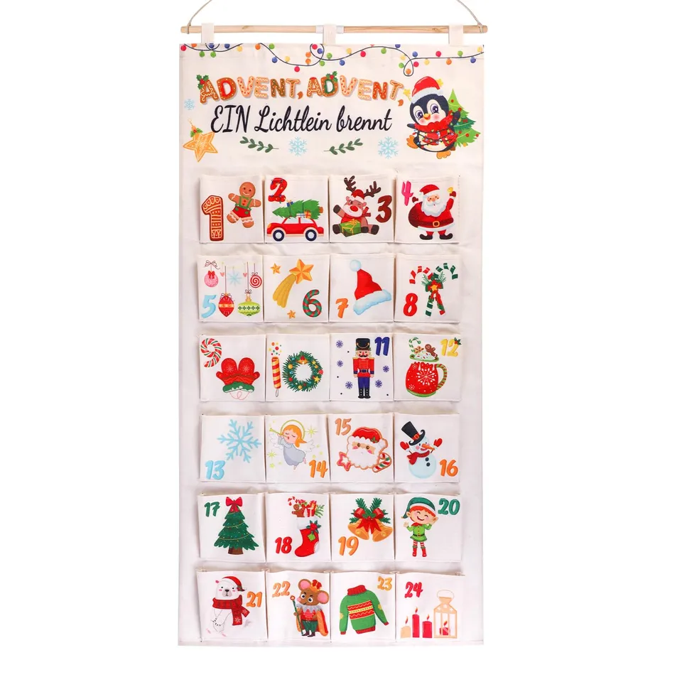 howaf-adventskalender-stoff-wandkalender-set-a-24-taschen-wiederverwendbar image 1