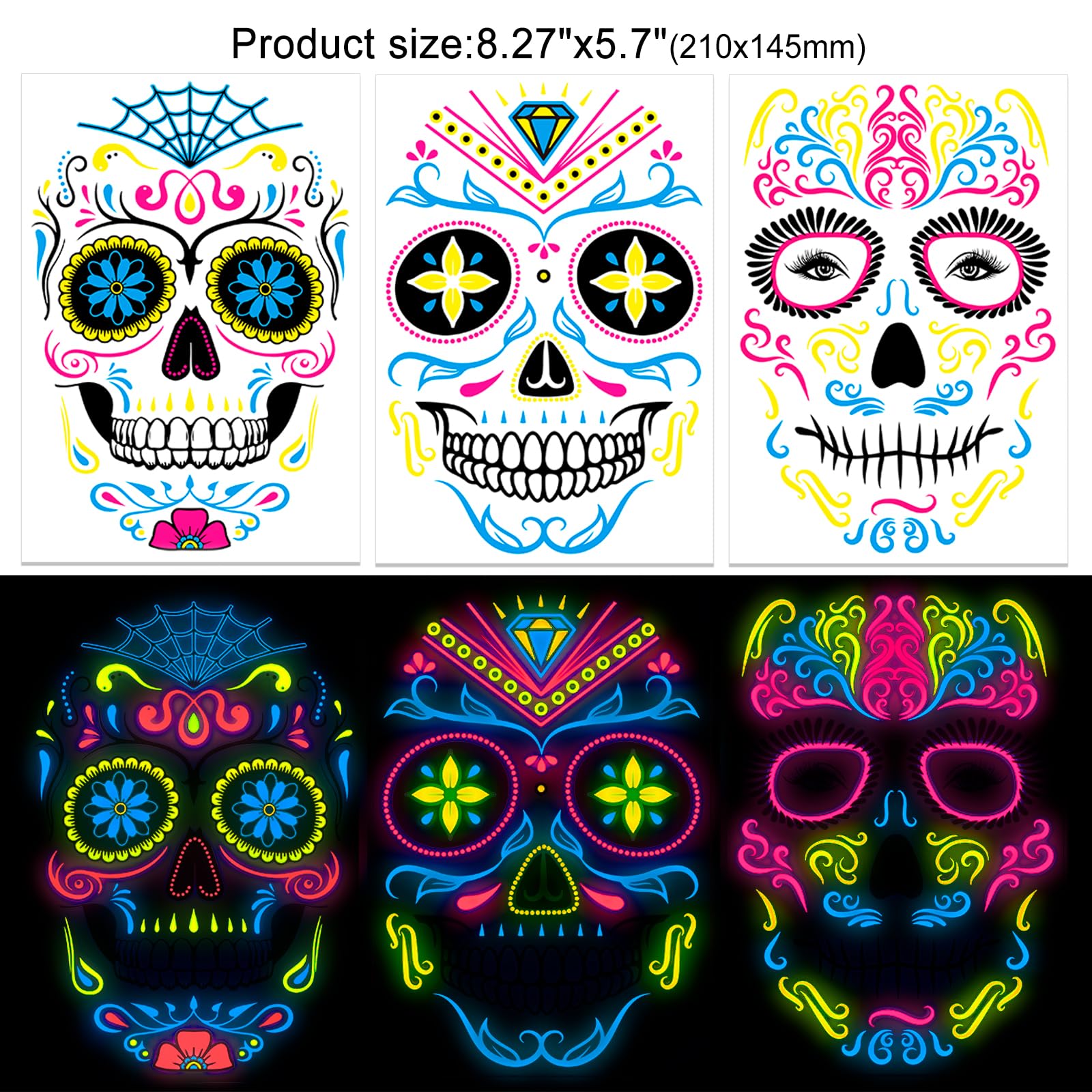 howaf-temporary-tattoos-halloween-gesicht-neon-8-blatt image 3