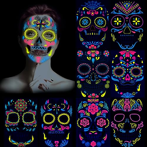 howaf-temporary-tattoos-halloween-gesicht-neon-8-blatt image 8