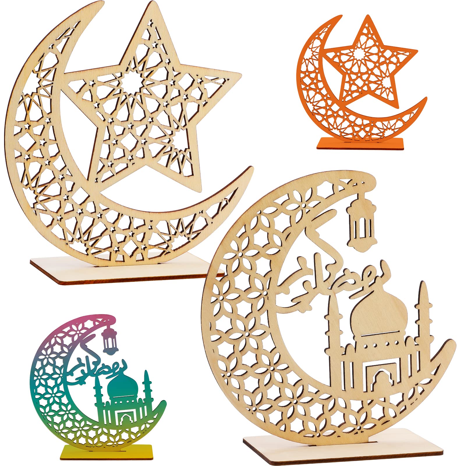 howaf-eid-mubarak-holz-deko-mond-stern-2-teilig-tischdeko image 2