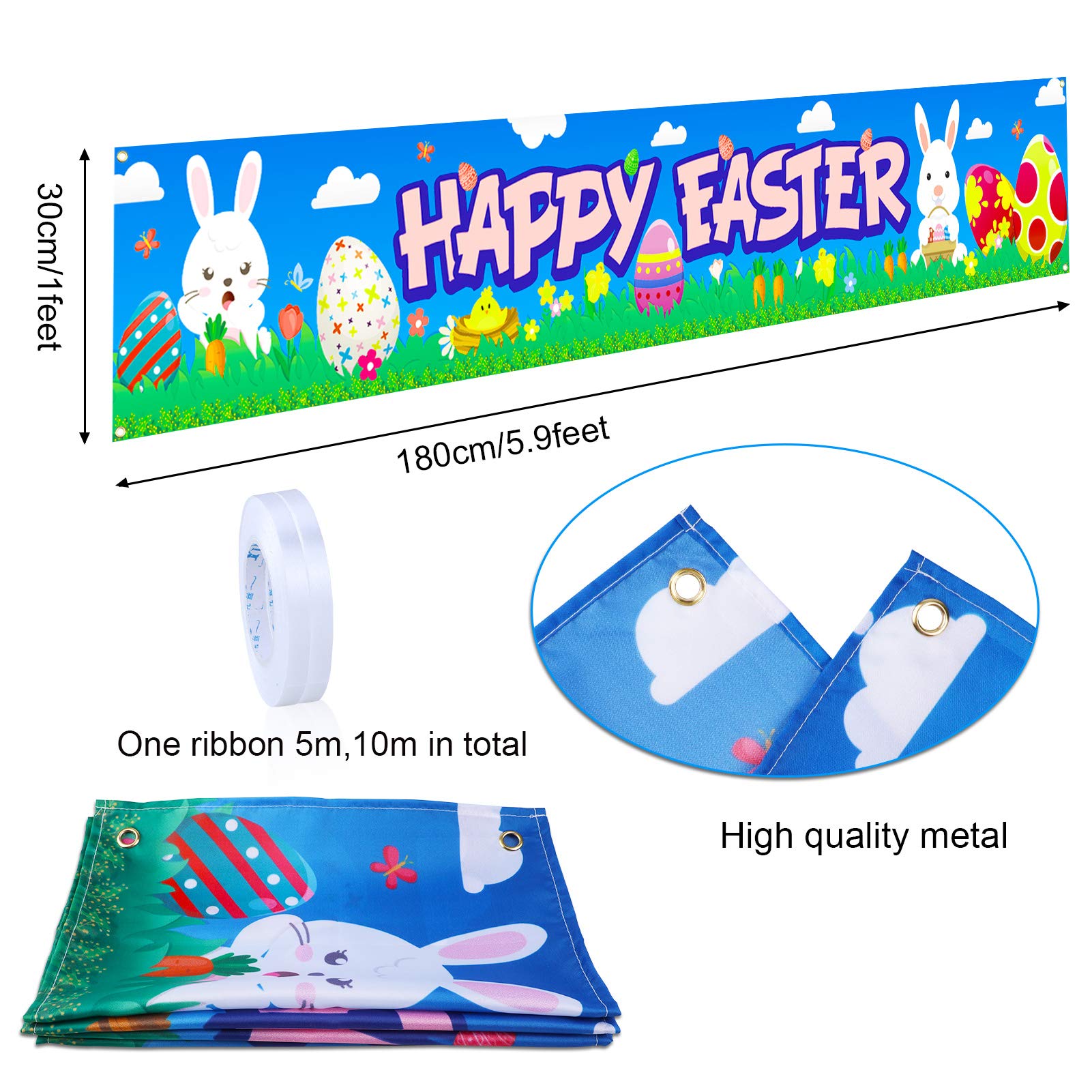 howaf-frohe-ostern-banner-stoff-180x30-cm-hase-osterei image 2