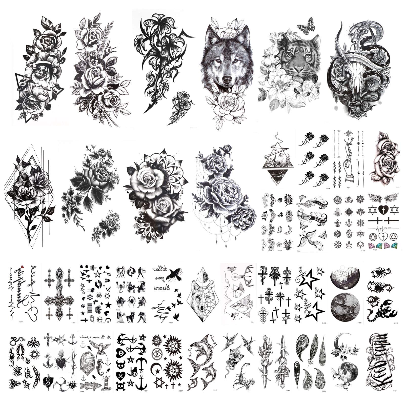 howaf-tempor-re-tattoos-schwarz-40-bl-tter-klein-adler-l-we image 1