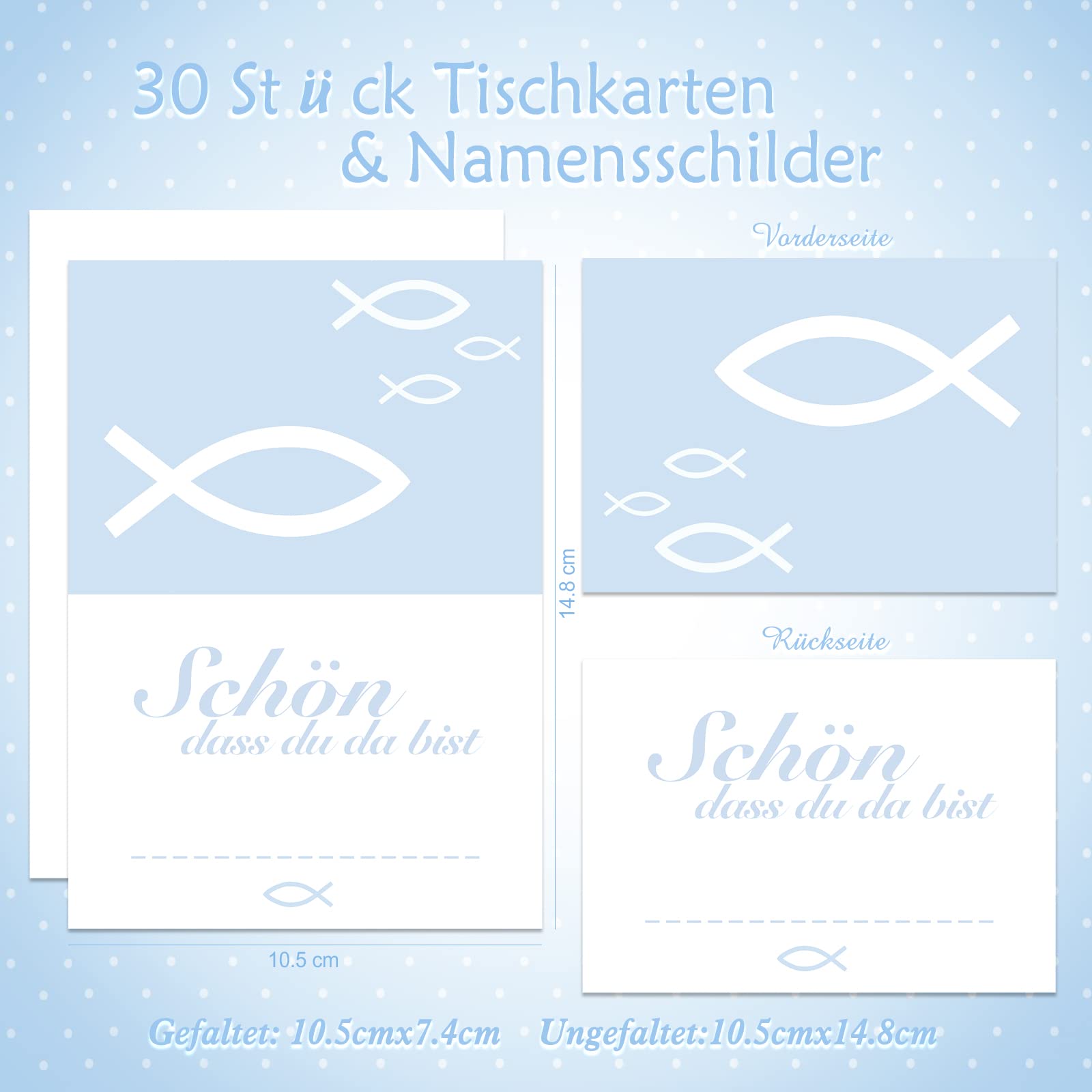howaf-tischkarten-kommunion-blau-fisch-30-st-ck-10-5x14-8-cm image 2