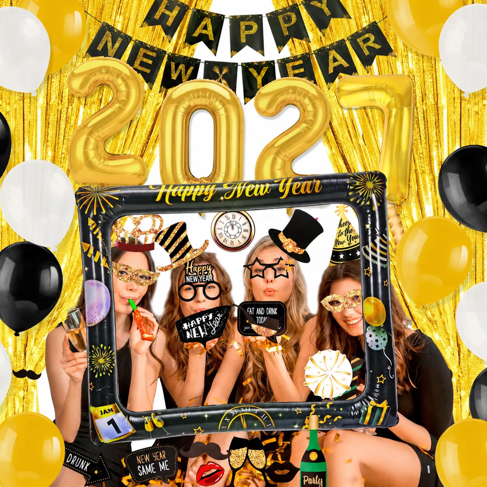 howaf-silvester-deko-2027-party-set-42-teilig-schwarz-gold image 5