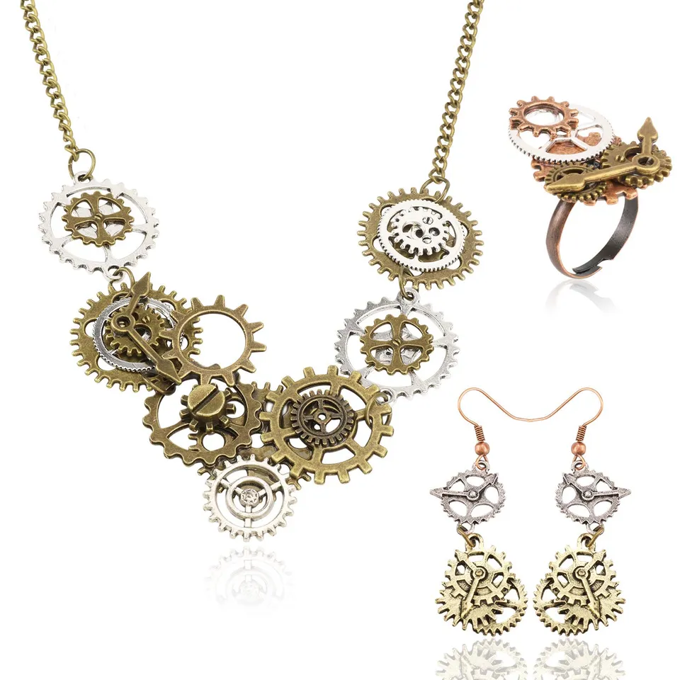 howaf-steampunk-schmuck-set-damen-kette-ohrringe-ring image 1