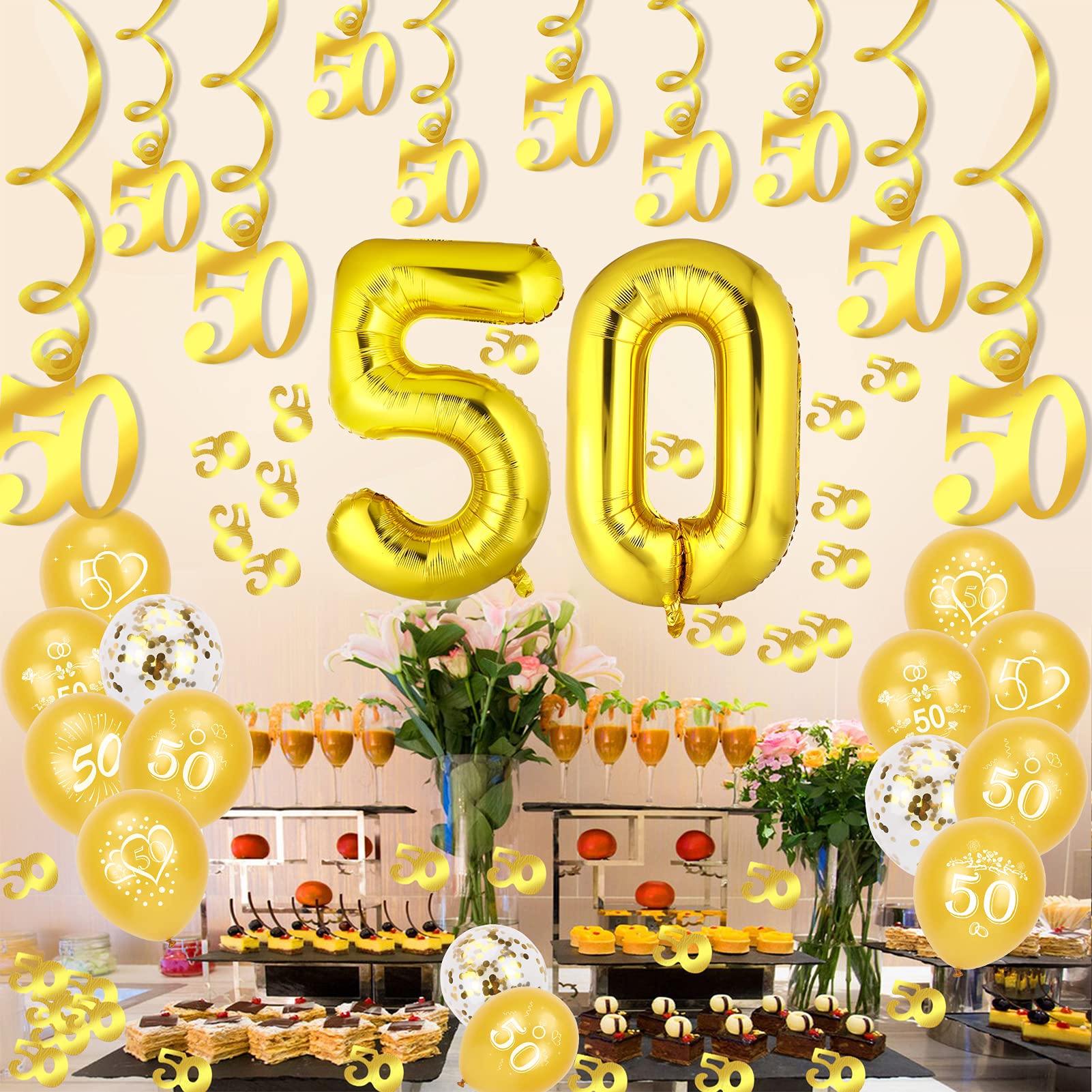 howaf-goldene-hochzeit-deko-set-gold-zahl-50-mit-ballons image 6