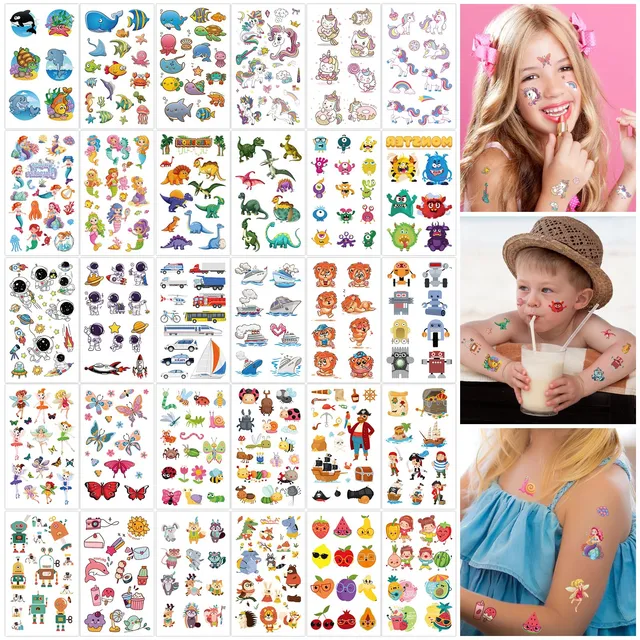 howaf-tattoos-kinder-tempor-r-30-blatt-tiere-einhorn-dino image 1