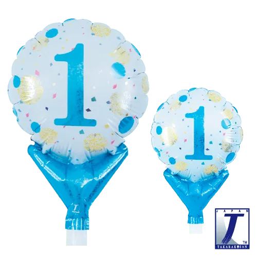 takara-upright-round-5-zoll-ballon-gold-blue-dots-no-1 image 1