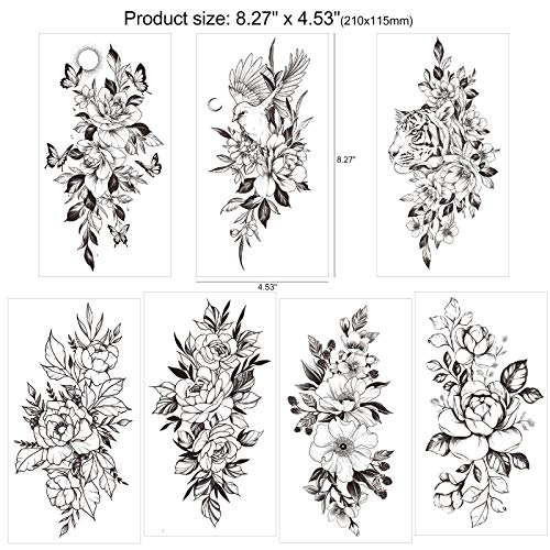 howaf-tempor-re-tattoos-schwarz-rose-blume-15-bl-tter-wasserdicht image 7