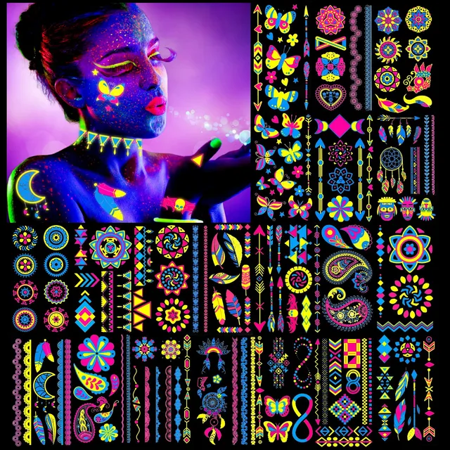 howaf-neon-tattoos-schwarzlicht-klebetattoos-20-bl-tter image 1