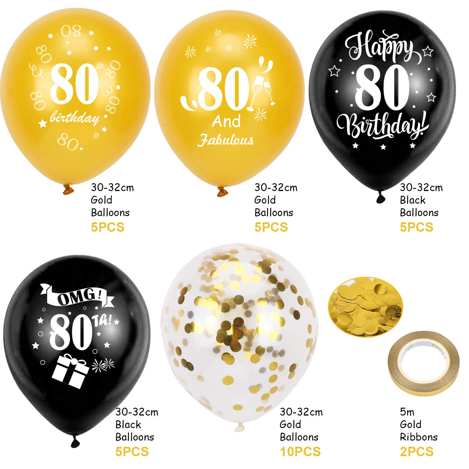 howaf-80-geburtstag-ballons-schwarz-gold-30-st-ck image 3