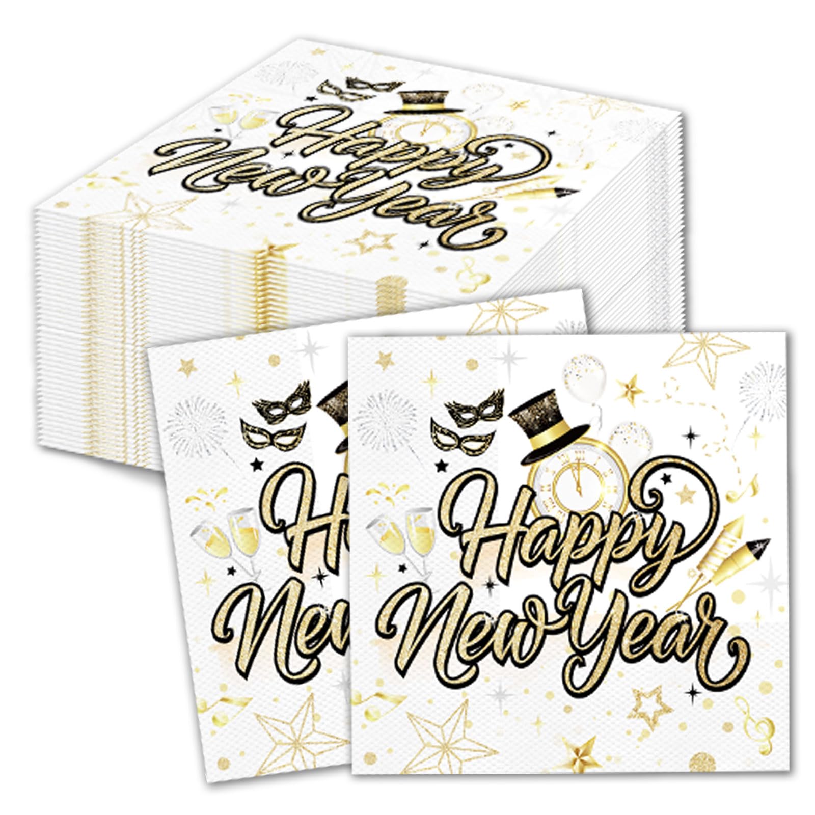howaf-servietten-silvester-wei-gold-40-st-ck-33x33-cm image 1