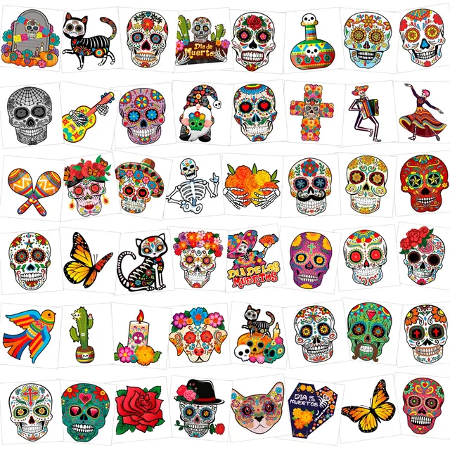 howaf-halloween-tattoo-tag-der-toten-96-stk-totenkopf image 1