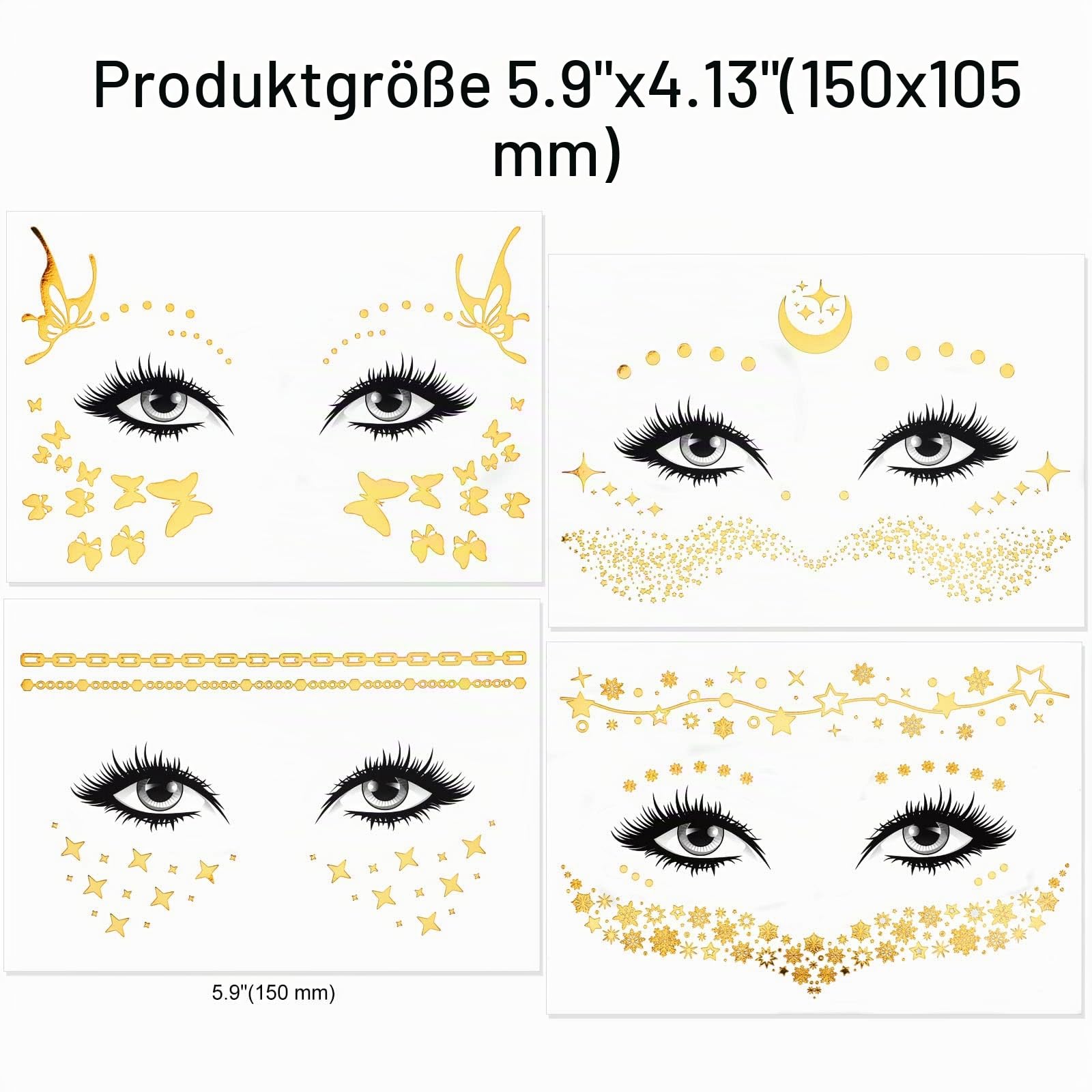 howaf-temporary-tattoos-gesichtstattoo-glitzer-gold-6-blatt-sterne image 3