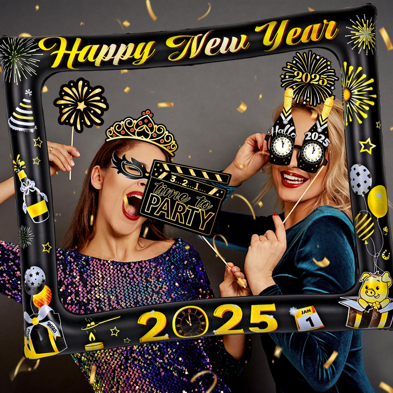 howaf-silvester-fotorahmen-aufblasbar-2025-schwarz-gold-65x75 image 5