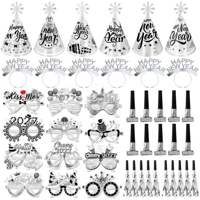 howaf-silvester-deko-2027-silber-party-set-48-st-ck-brille-hut image 1