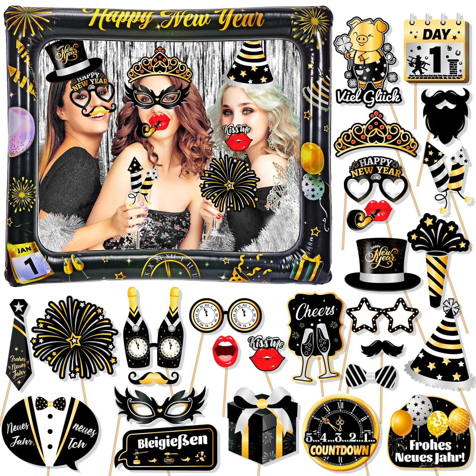 howaf-photo-booth-props-silvester-fotorequisiten-stil-b-26-teilig-mit-rahmen image 8