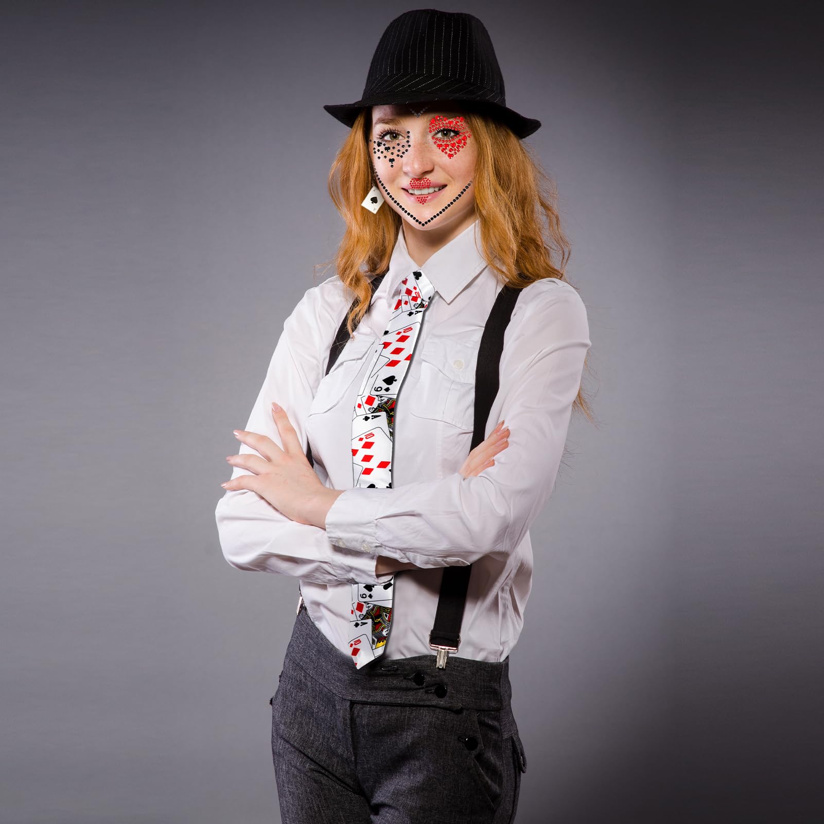 howaf-karneval-kost-m-damen-poker-set-krawatte-str-mpfe image 7