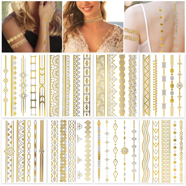 howaf-temporary-tattoos-gold-tempor-re-tattoos-metallic-glitzer-8-bl-tter image 1