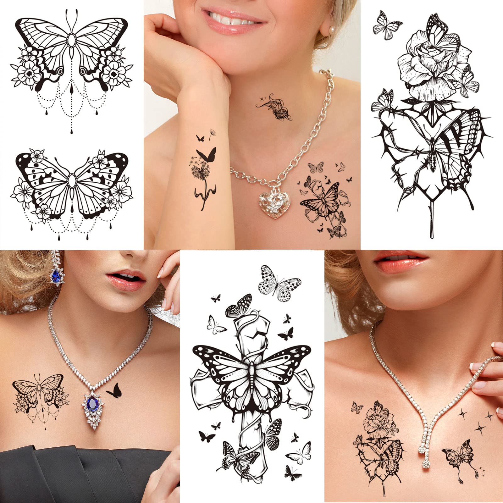 howaf-fake-tattoos-frauen-schmetterling-blume-30-blatt-schwarz image 6