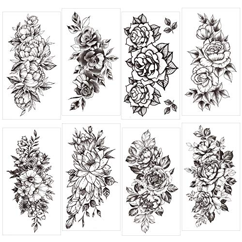howaf-tempor-re-tattoos-schwarz-rose-blume-15-bl-tter-wasserdicht image 8