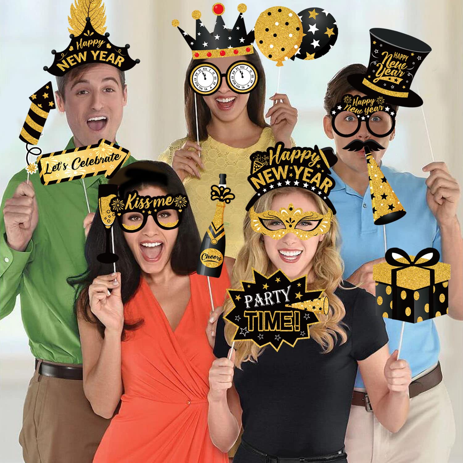 howaf-photo-booth-props-silvester-fotorequisiten-stil-b-26-teilig-mit-rahmen image 7
