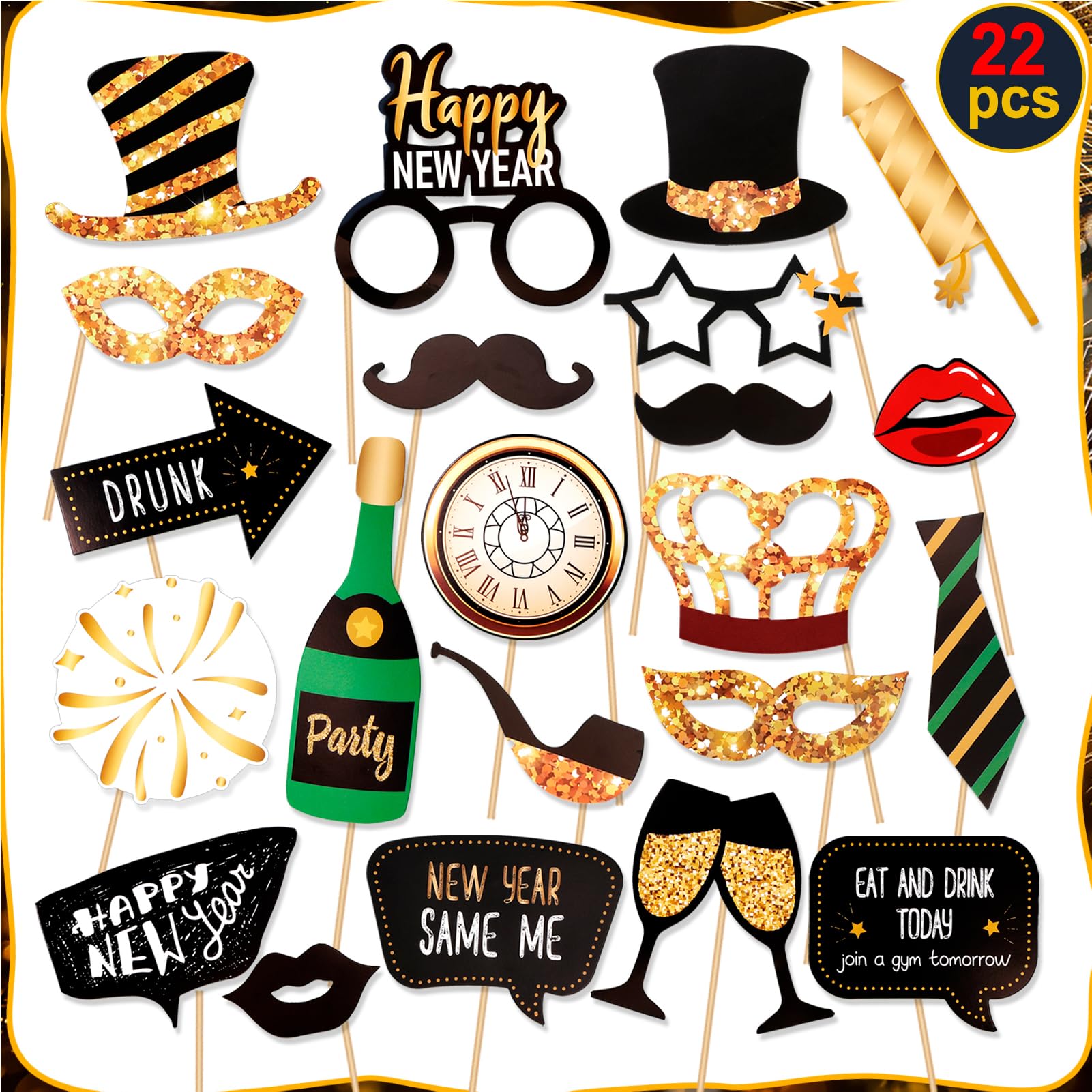 howaf-silvester-deko-2027-party-set-42-teilig-schwarz-gold image 2