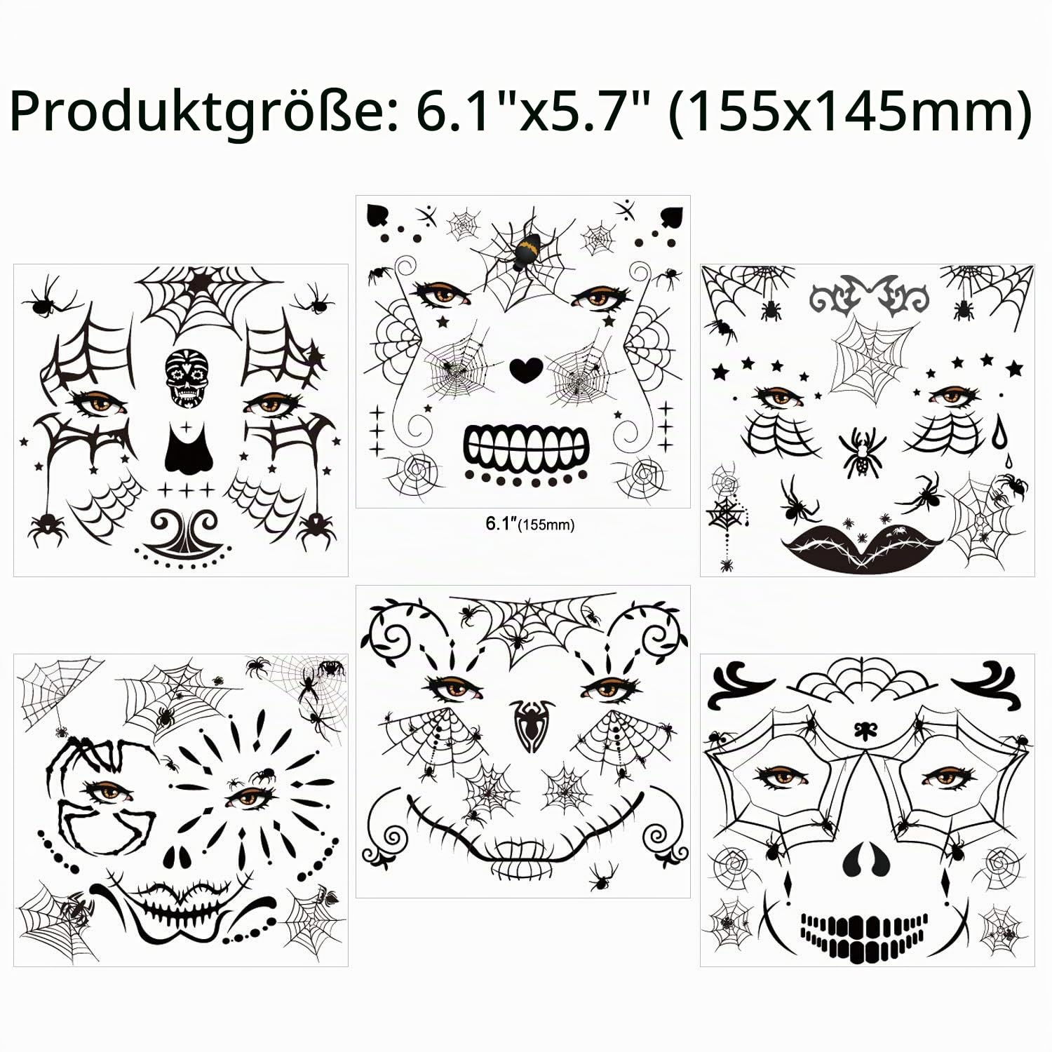 howaf-halloween-tattoo-spinne-10-blatt-tempor-r-gesicht image 3