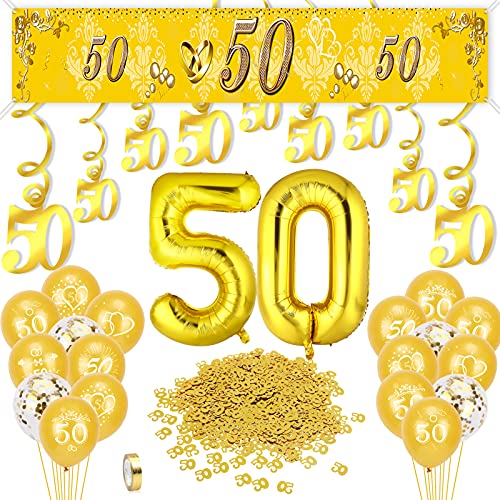 howaf-goldene-hochzeit-deko-set-gold-zahl-50-mit-ballons image 8