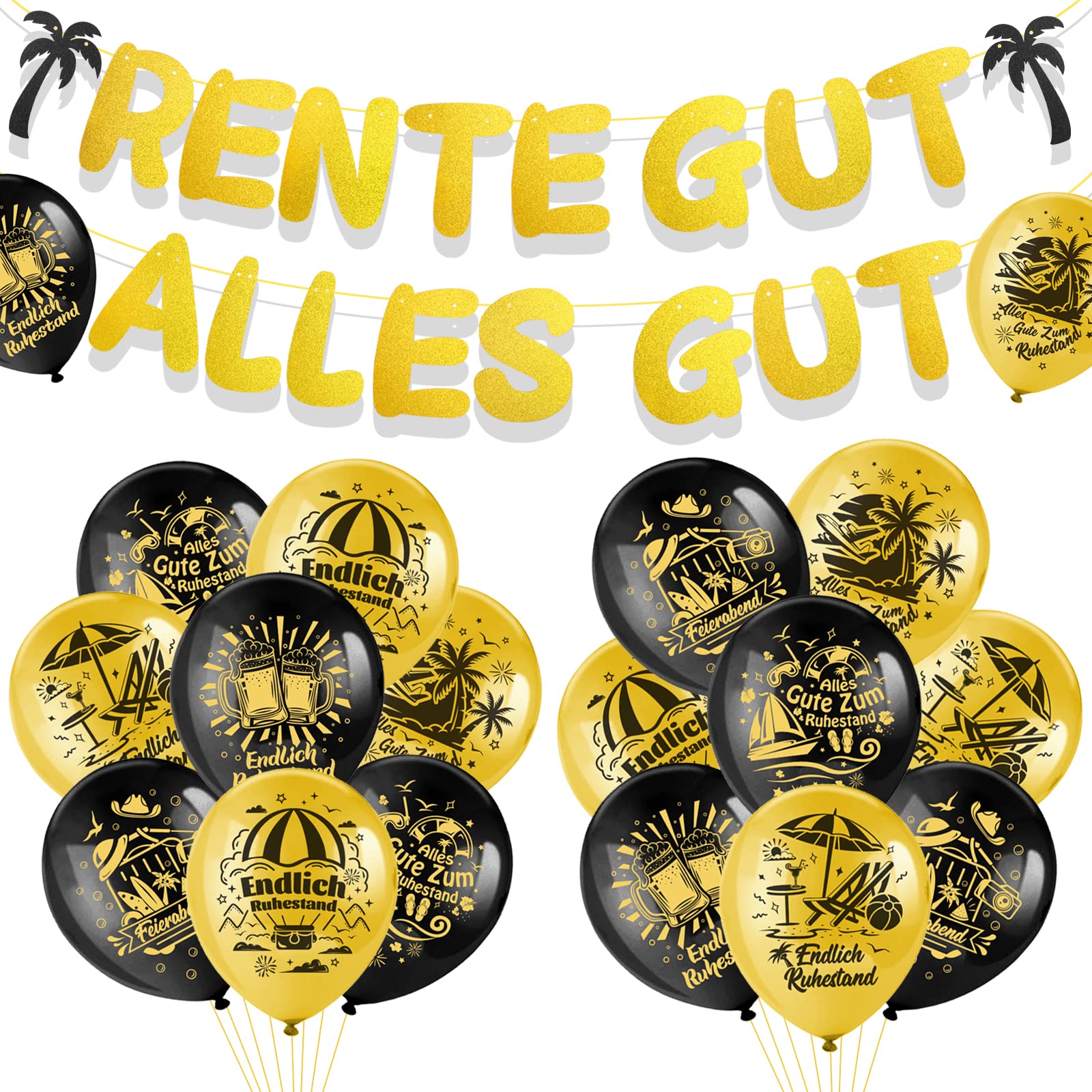 howaf-ruhestand-luftballons-18er-set-mit-girlande-schwarz-gold image 1