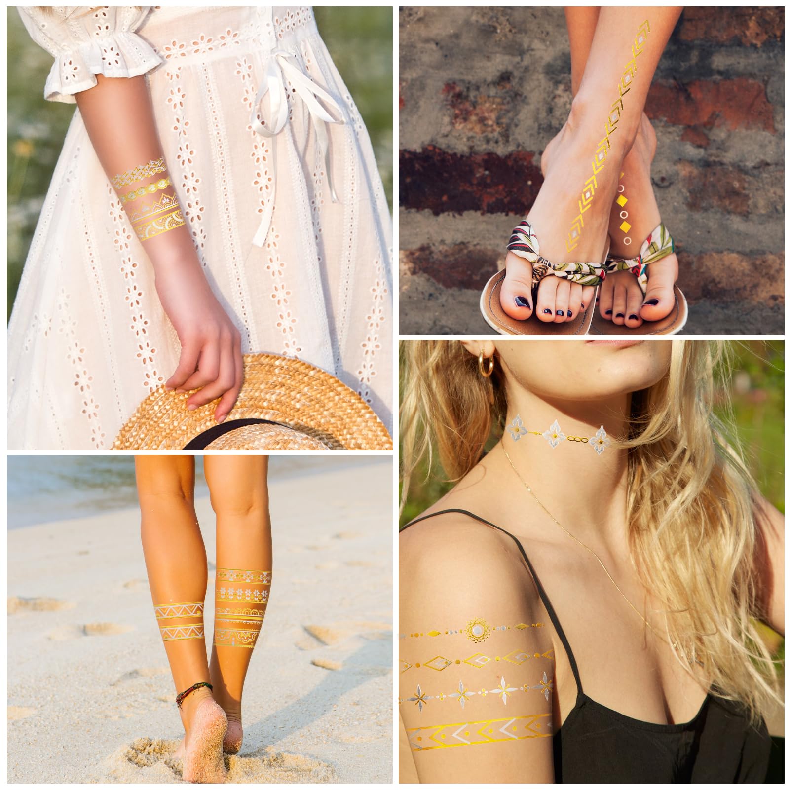 howaf-temporary-tattoos-gold-tempor-re-tattoos-metallic-glitzer-8-bl-tter image 4