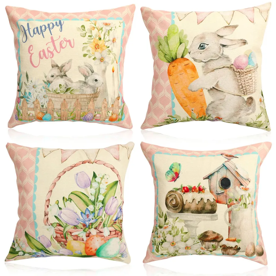 howaf-ostern-kissenbezug-45x45-cm-4er-set-beige-hase-leinen image 1