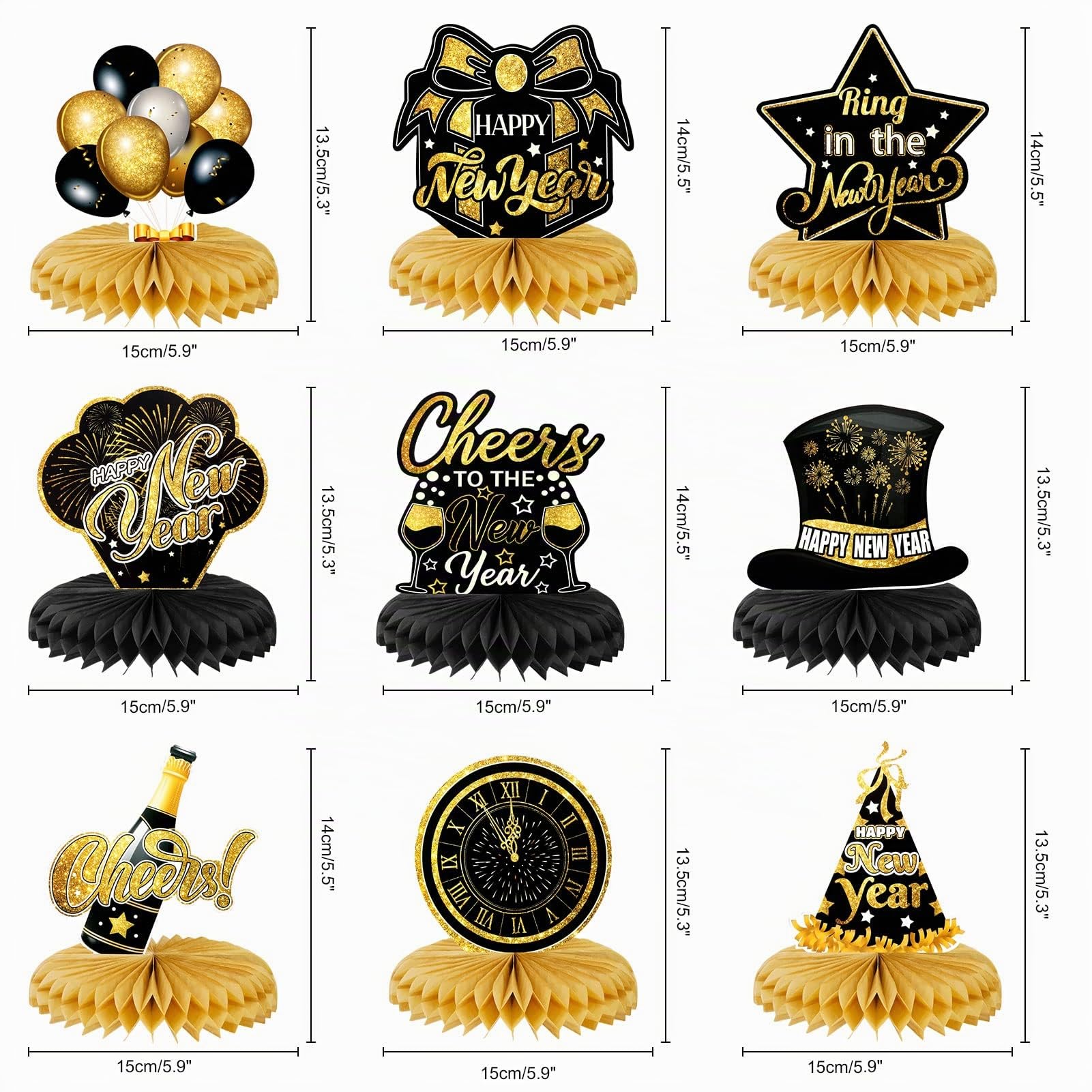 howaf-silvester-deko-2027-bienenwabe-9-st-ck-schwarz-gold image 2