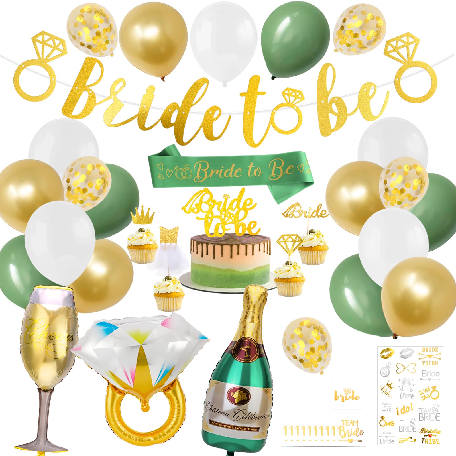 howaf-jga-deko-set-gr-n-gold-bride-to-be-girlande-ballons image 1