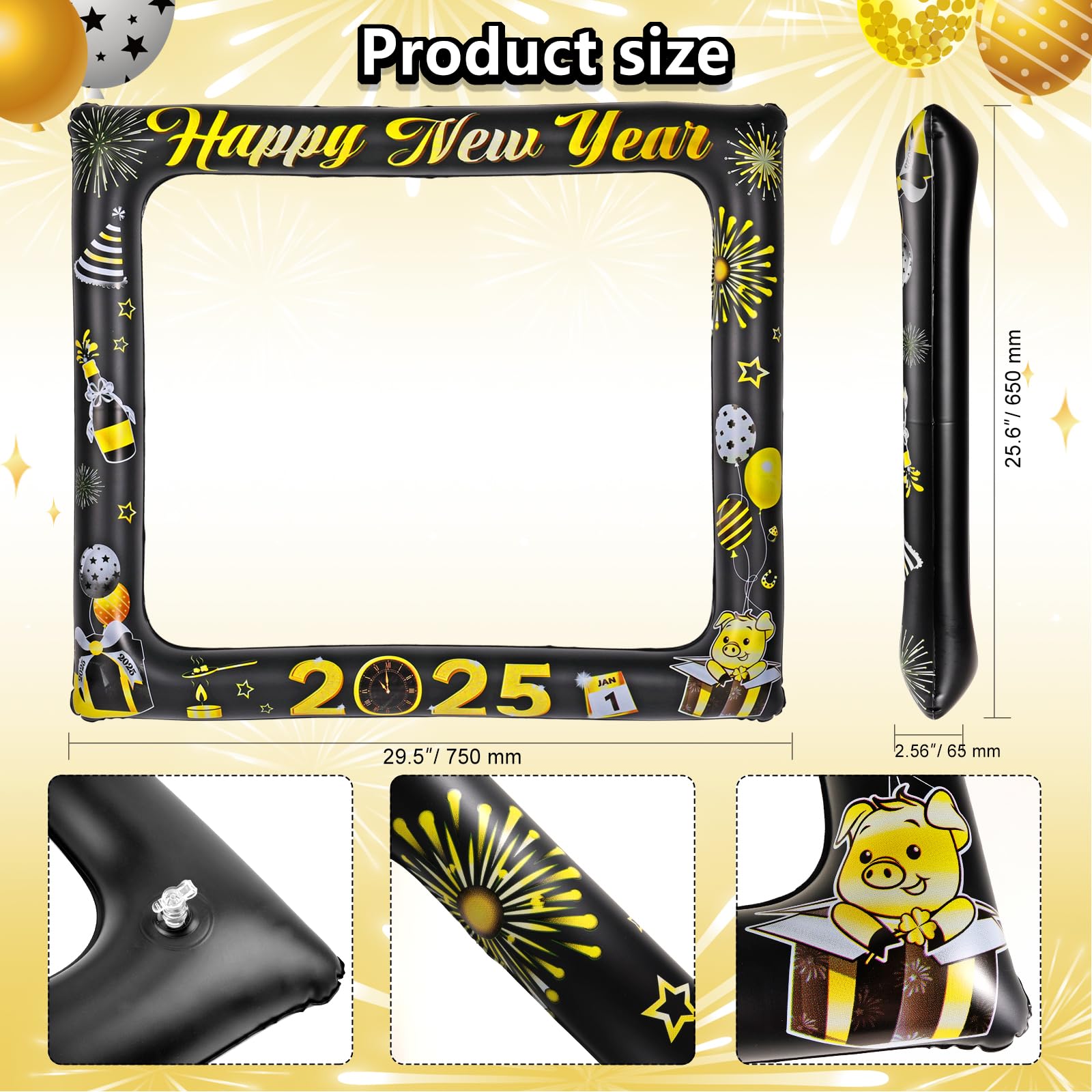 howaf-silvester-fotorahmen-aufblasbar-2025-schwarz-gold-65x75 image 2
