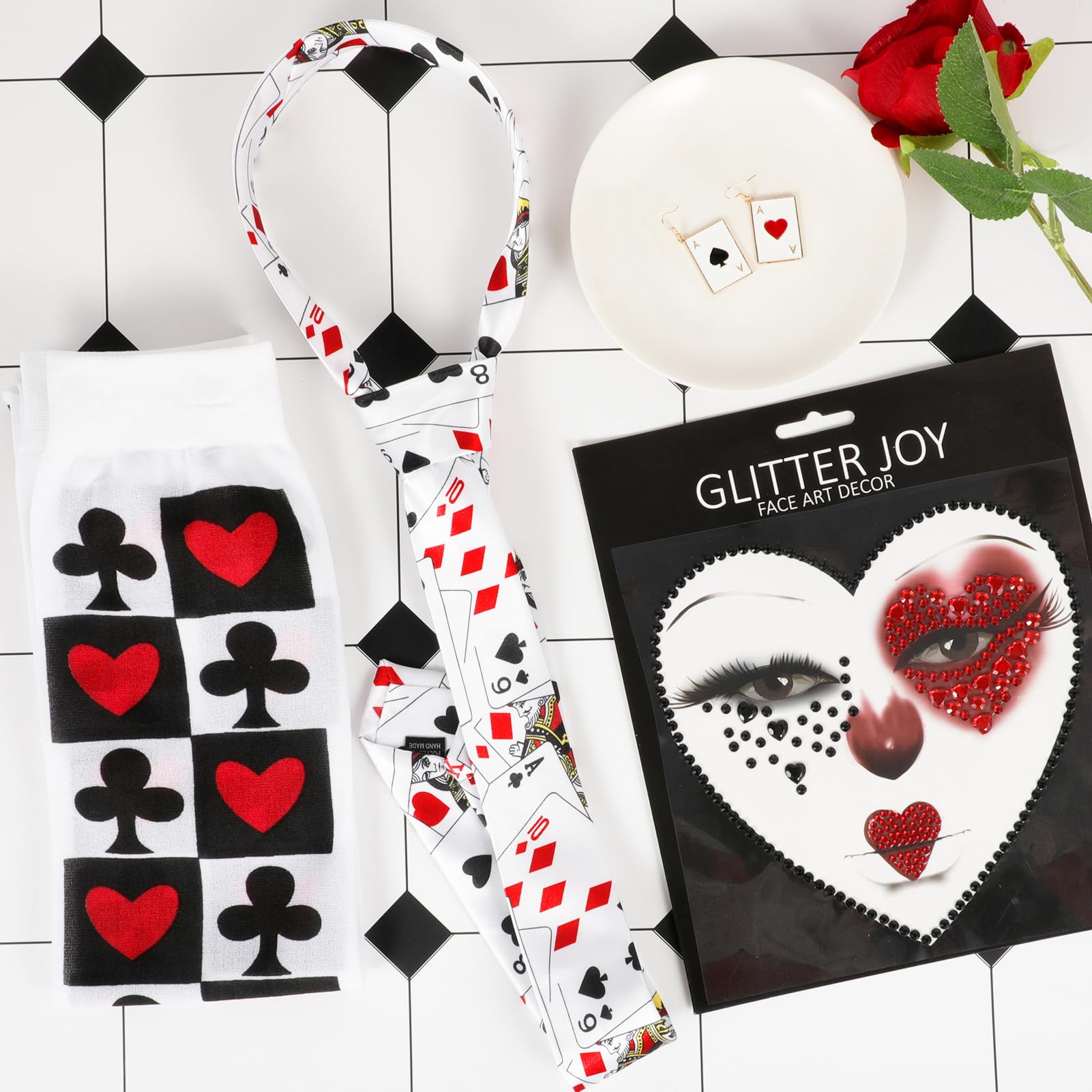 howaf-karneval-kost-m-damen-poker-set-krawatte-str-mpfe image 4