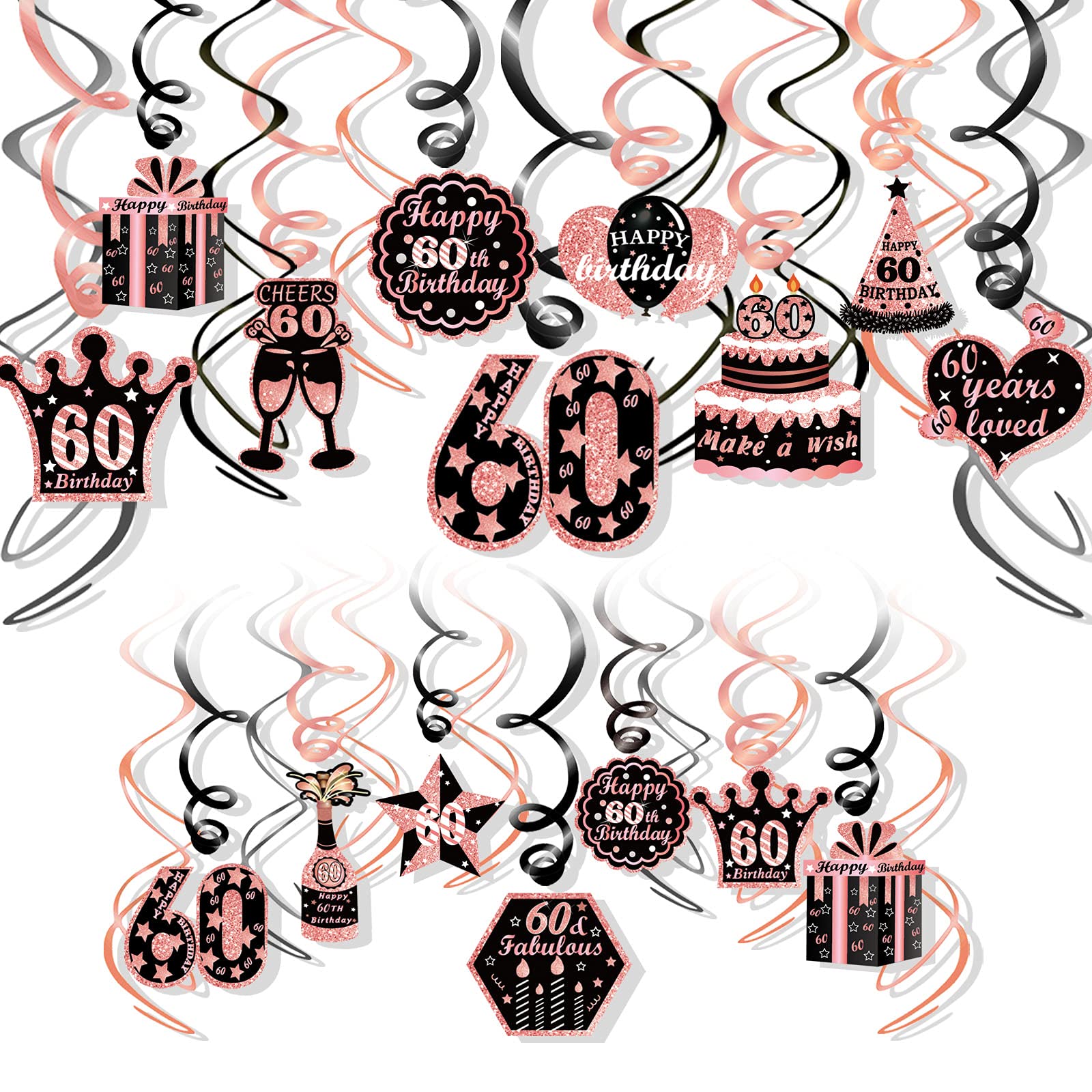 howaf-60-geburtstag-h-ngedeko-rosegold-30-st-ck-spiralen-wirbel image 1