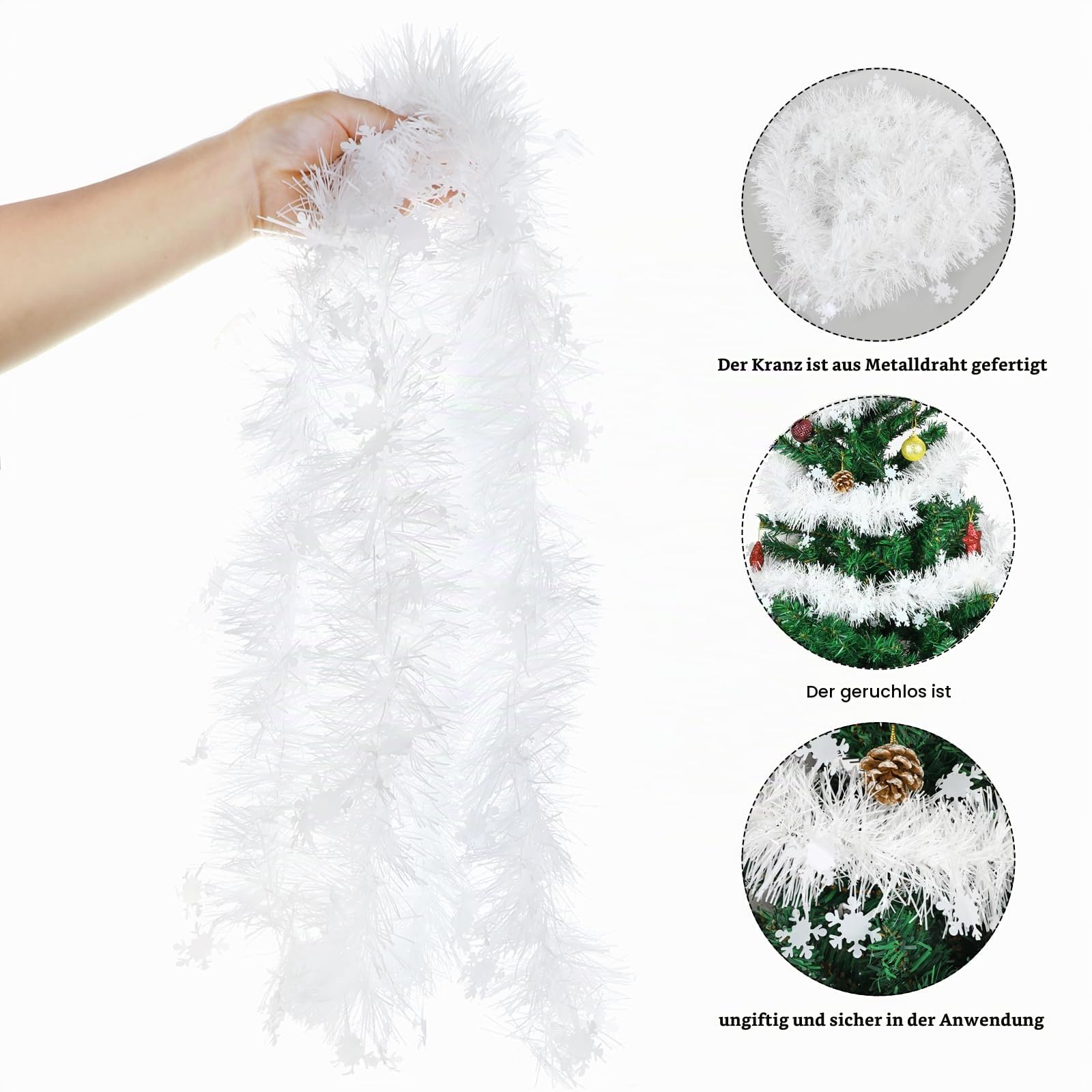 howaf-weihnachtsgirlande-schneeflocken-wei-6x2m-lametta image 3