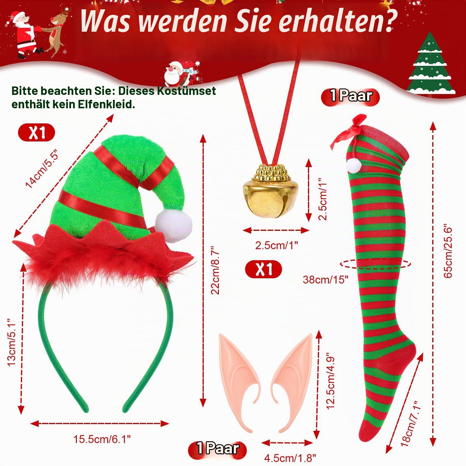 howaf-elf-kost-m-weihnachten-4-teilig-haarreif-ohren image 2