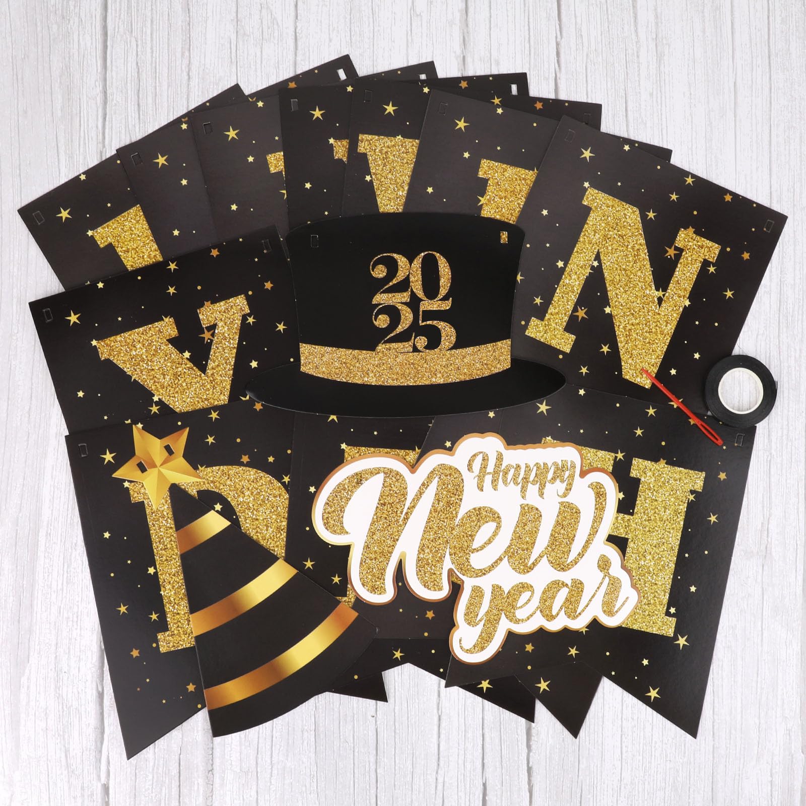 howaf-frohes-neues-jahr-banner-schwarz-gold-glitzer-deko image 7