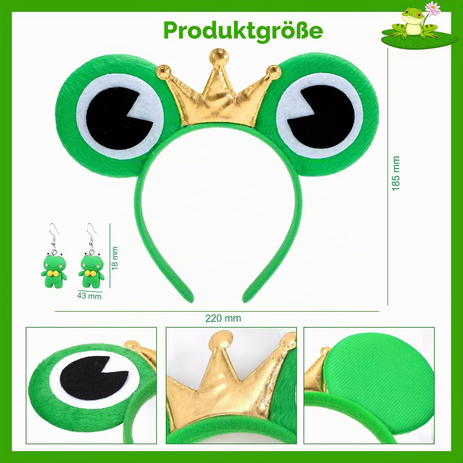 howaf-frosch-kost-m-damen-haarreif-herzbrille-gr-n-set image 2