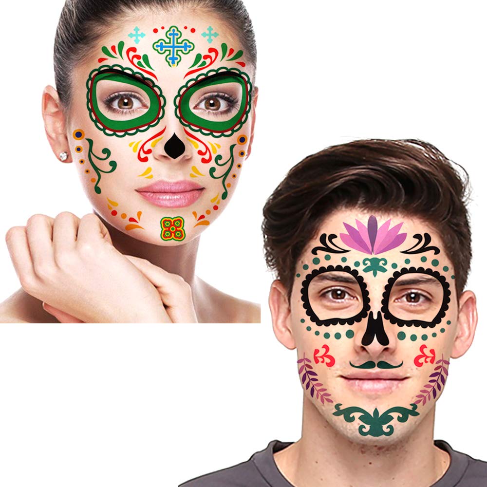 howaf-temporary-tattoos-halloween-gesichtstattoo-8-bl-tter-totenkopf image 5