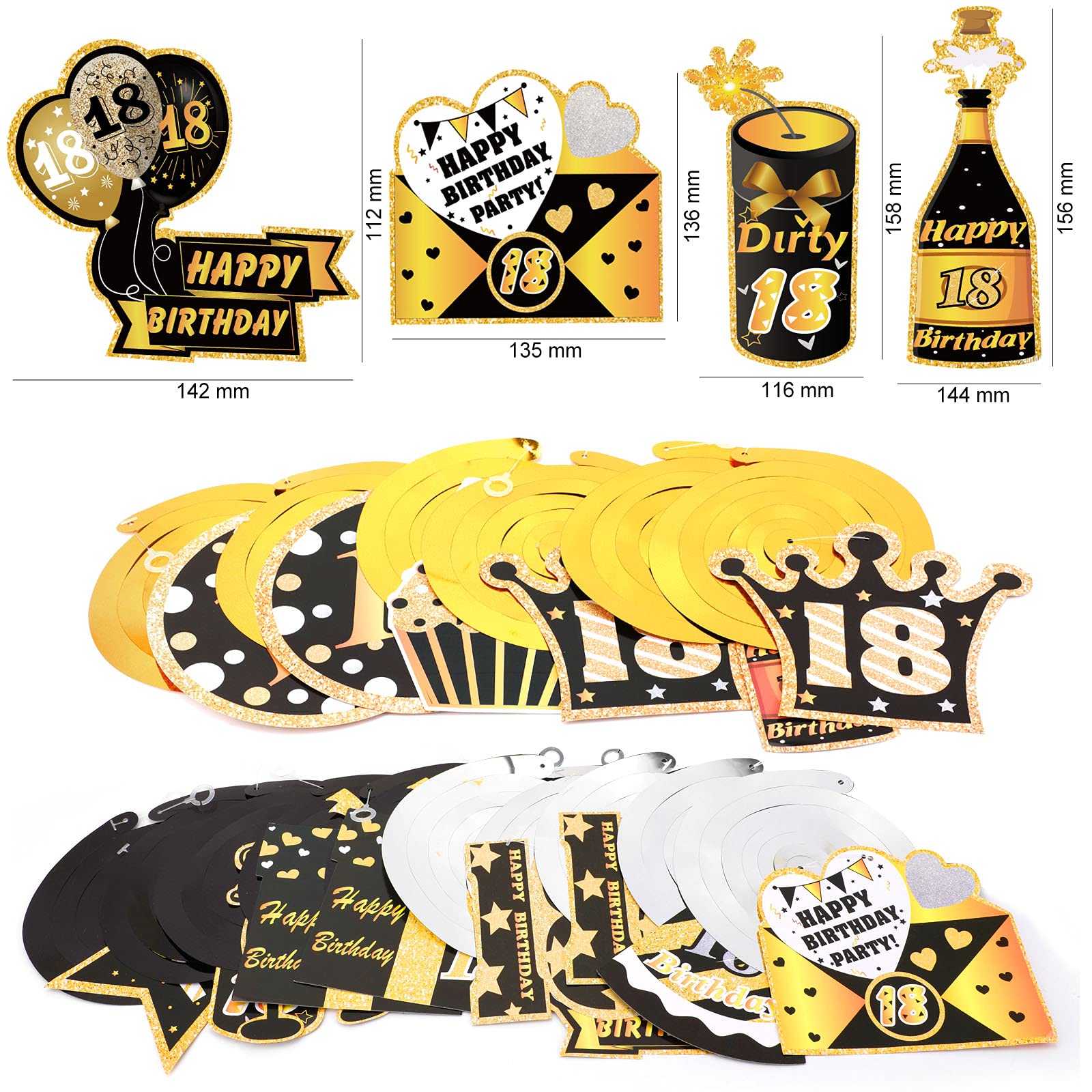howaf-18-geburtstag-h-ngedeko-spiralen-schwarz-gold-30-st-ck image 3