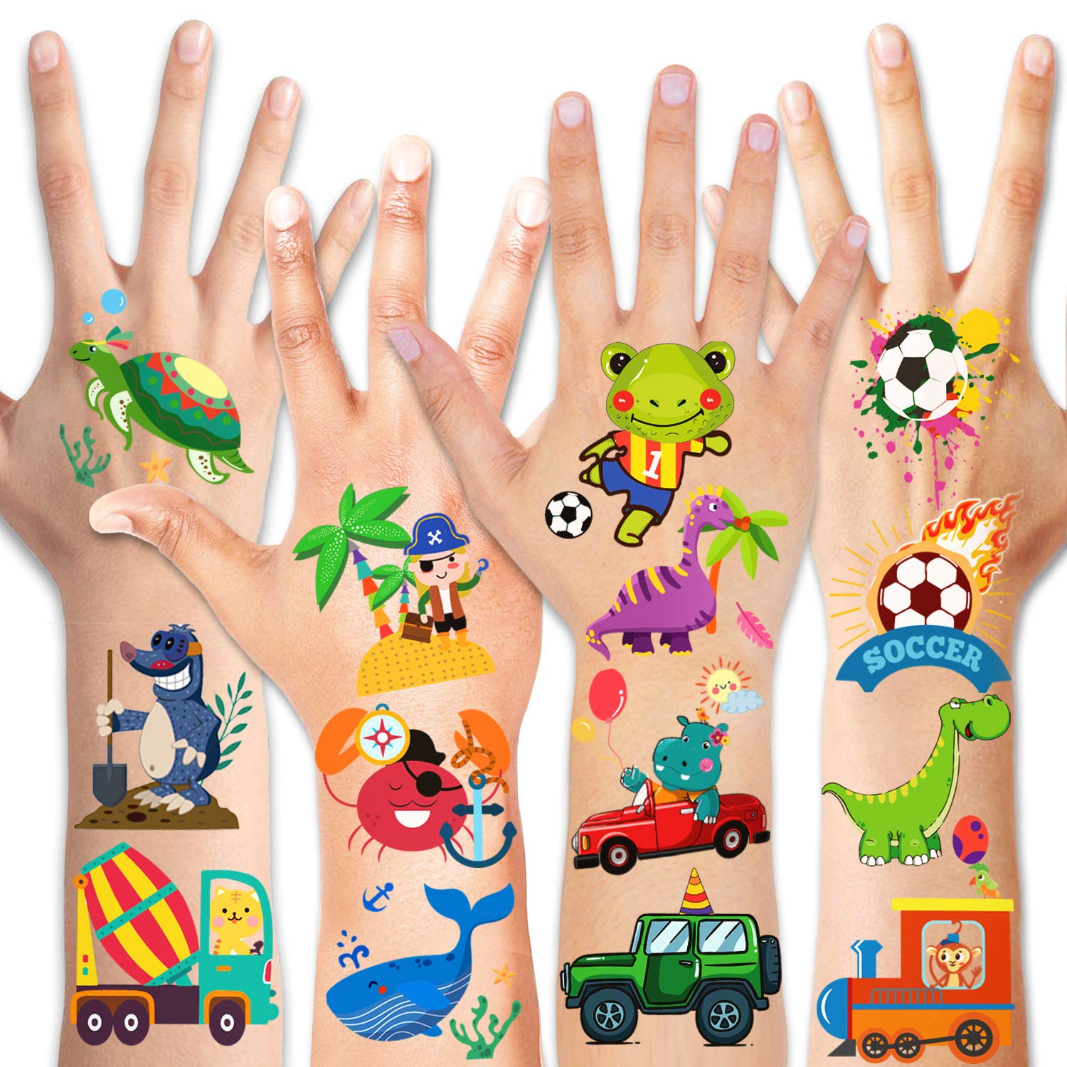howaf-tattoo-kinder-96-st-ck-mehrfarbig-piraten-dino-fu-ball image 3