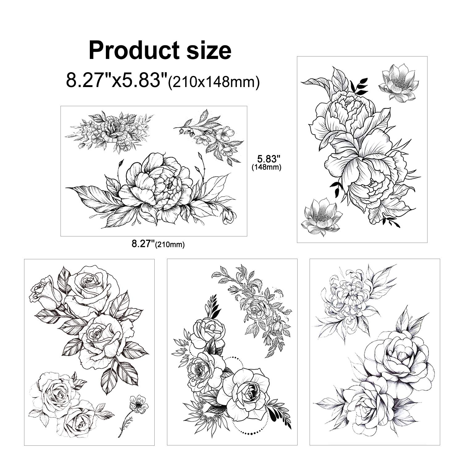 howaf-temporary-tattoos-schwarze-rose-10-blatt-wasserdicht image 2