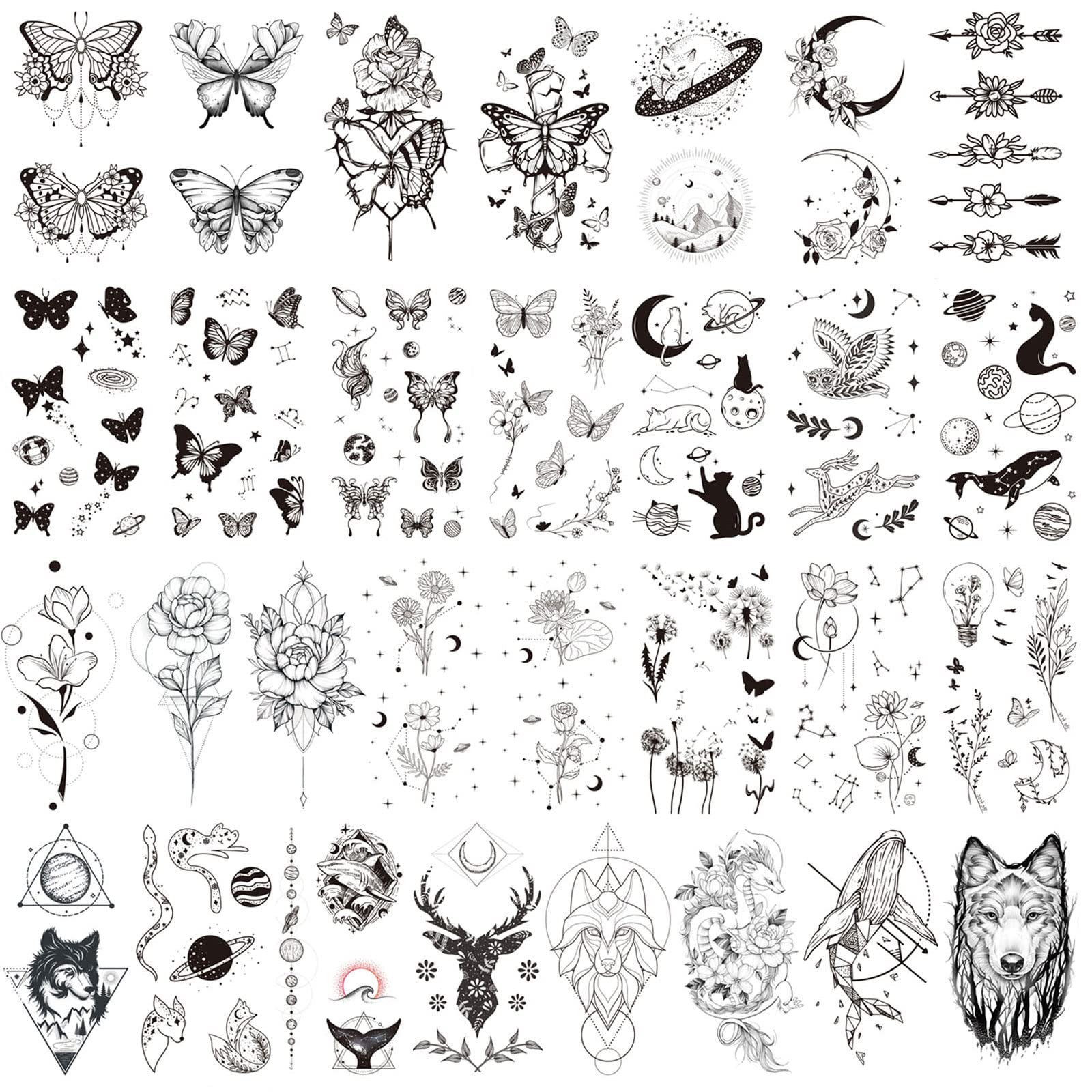 howaf-fake-tattoos-frauen-schmetterling-blume-30-blatt-schwarz image 1