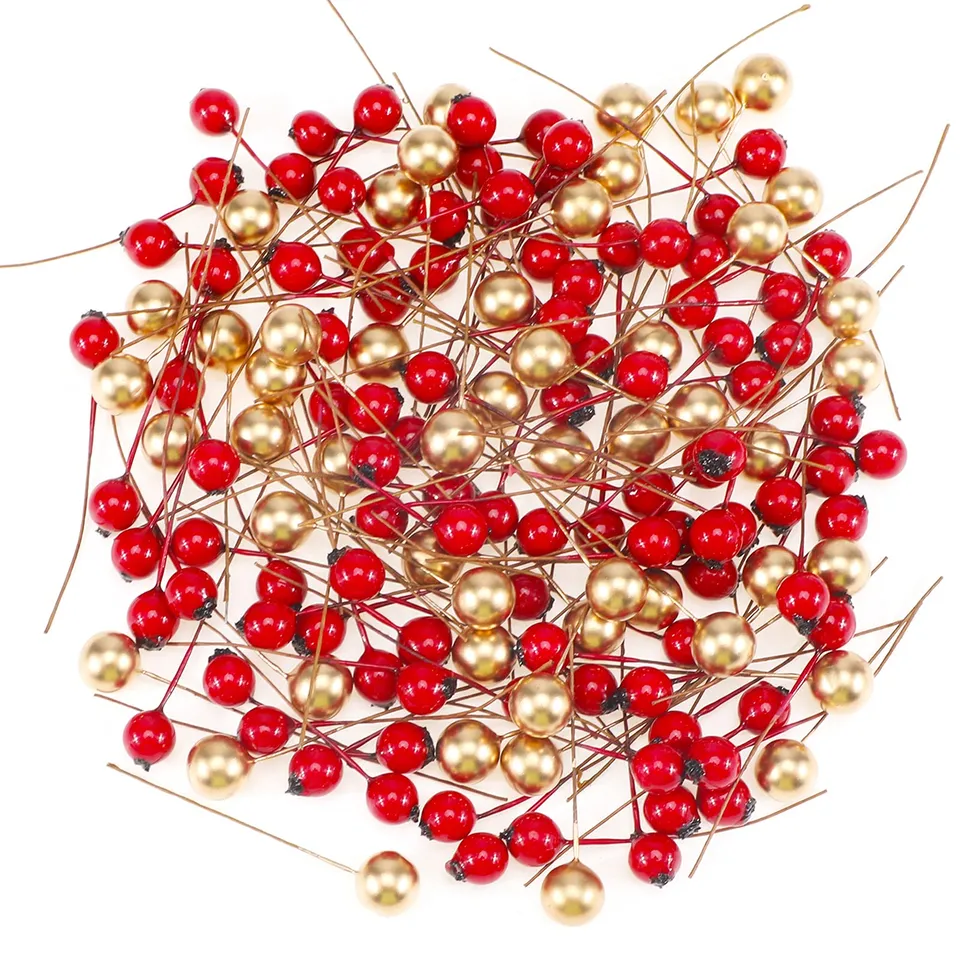 howaf-weihnachtsbeeren-deko-rot-gold-150-st-ck-k-nstlich image 1