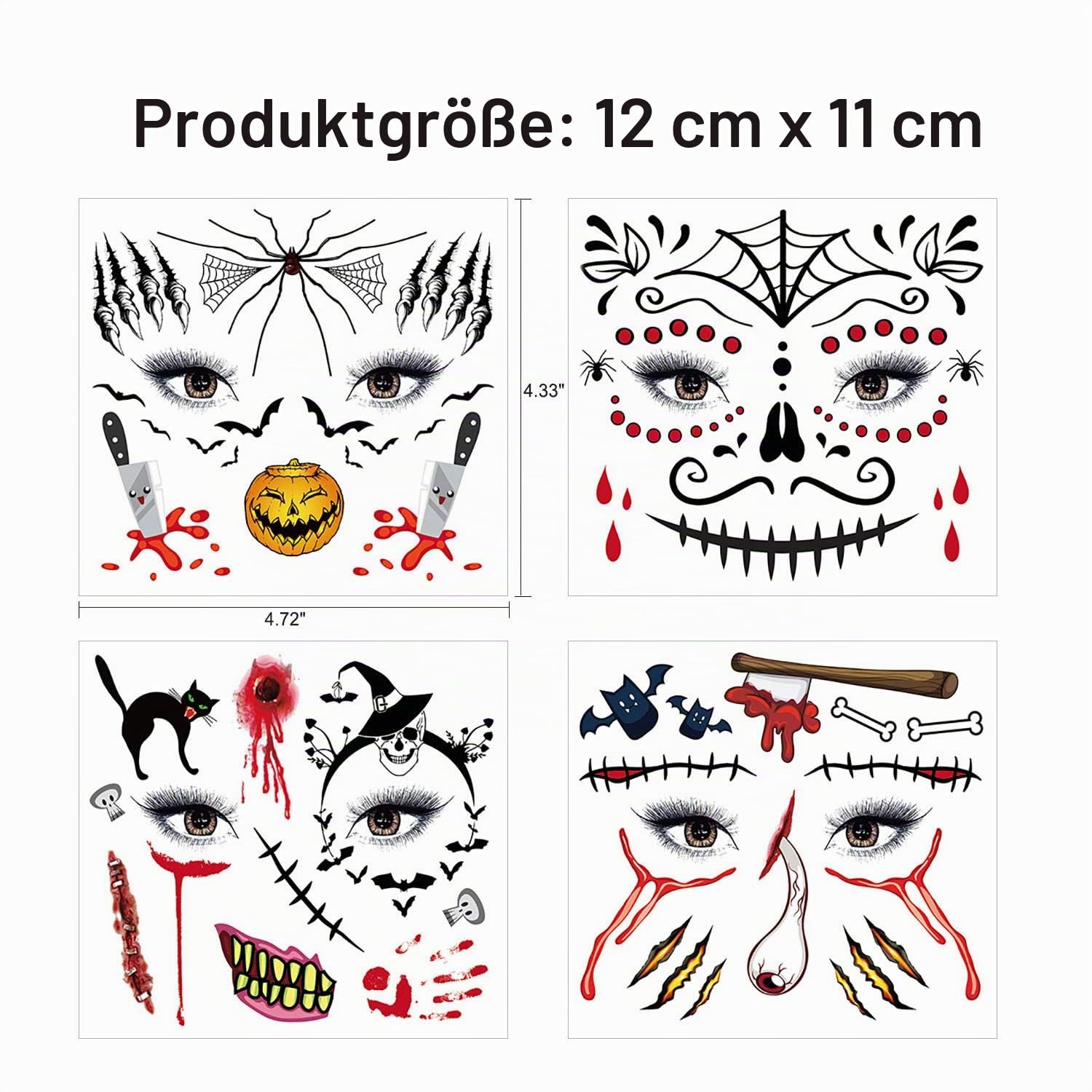 howaf-halloween-b-gesicht-tattoos-kinder-12-blatt-wasserdicht image 2